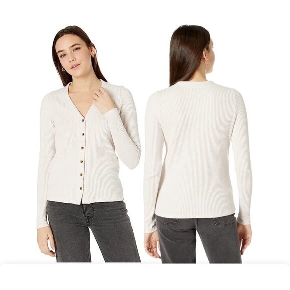 Faherty Legend Waffle Eira top, cream, Size M - Picture 1 of 7